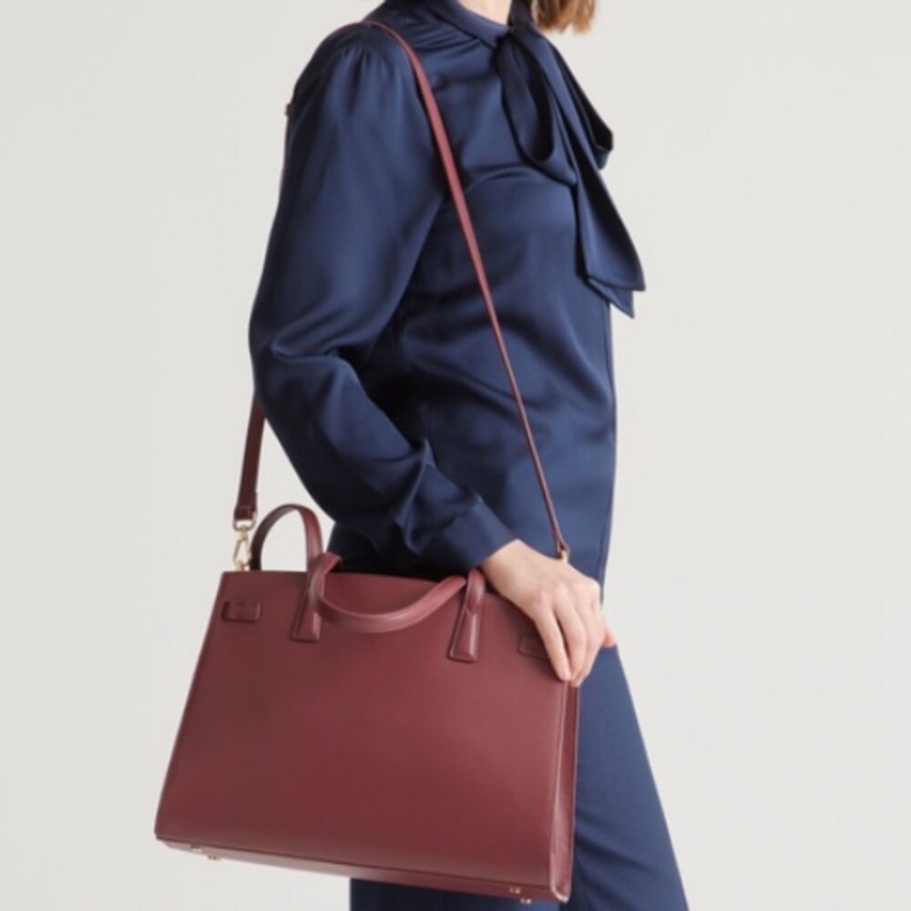NWOT Quince Italian Leather Small Triple Compartment Satchel Merlot